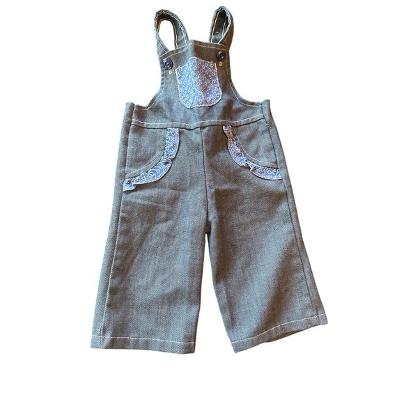 Vintage 80s Baby Girls Denim Overalls & Floral Blouse Set - Picture 2 of 5